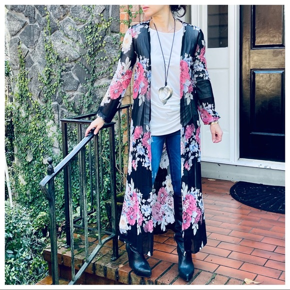 Beautiful floral long line cardigan duster - Picture 9 of 12